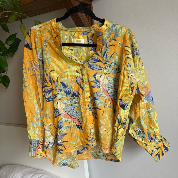 Maeve Anthropologie Puff-Sleeved Tropical Button down blouse top - Picture 3 of 6
